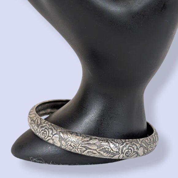V. Embossed Floral Patina Bangle - Picture 1 of 5